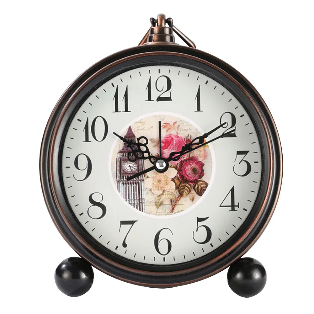 European Style Office Roman Numerals Alarm Clock Decorative Modern Desktop For Home Round Quartz Retro Flower Print Vintage |