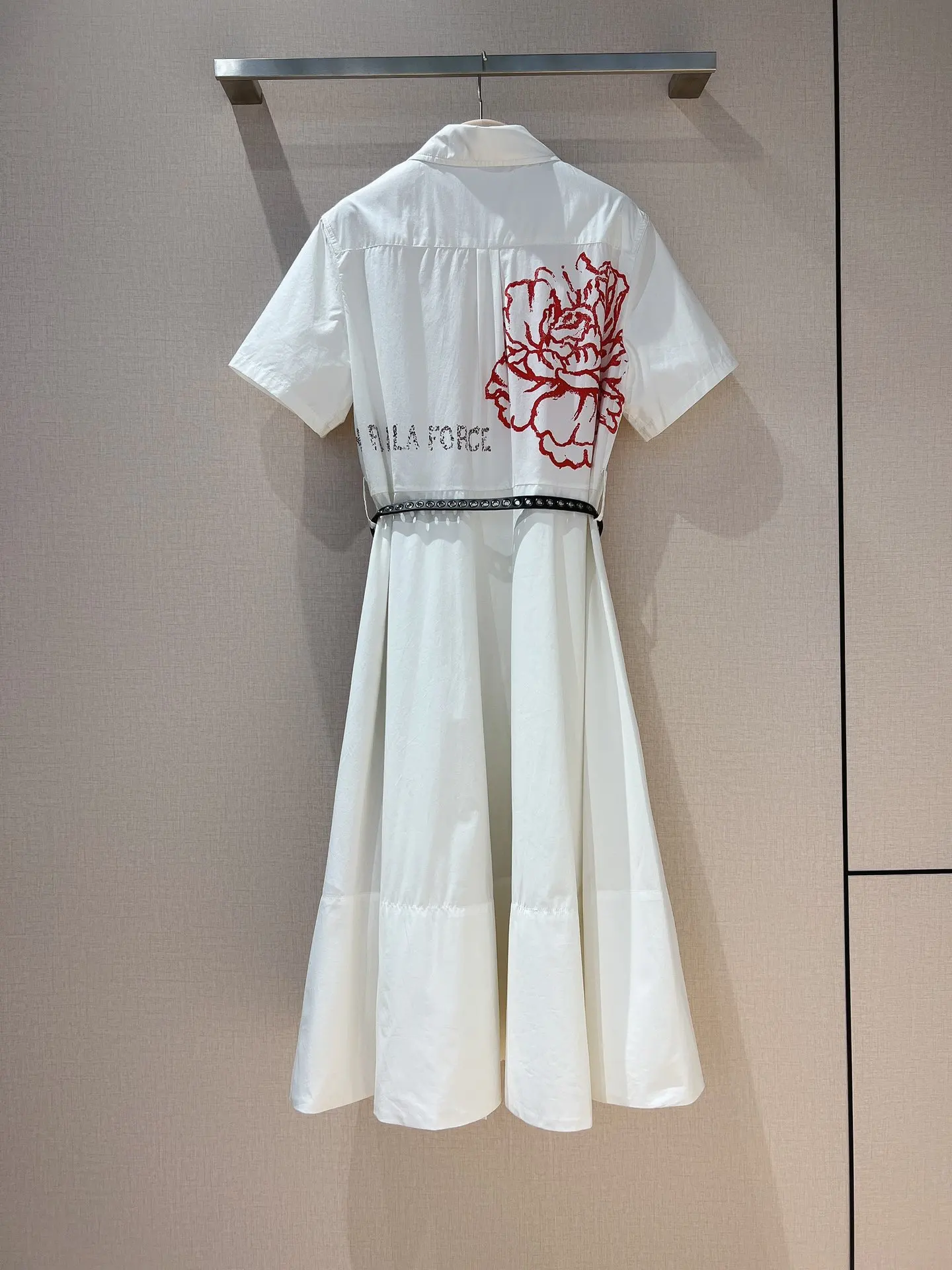 

22 New Summer Cotton Screen Printing Floral Painted Casual Short-sleeve Lapel Lace-up Dress