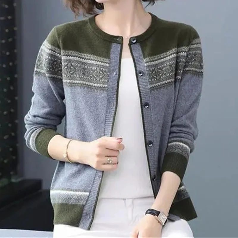 Женский короткий Свободный вязаный кардиган в этническом стиле осенне-зимний