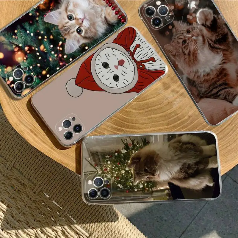 

Christmas Cat Phone Case For iPhone XR X XS Max 14 13 Pro Max 11 12 Mini 6 7 8 plus SE 2020 Printing Cover