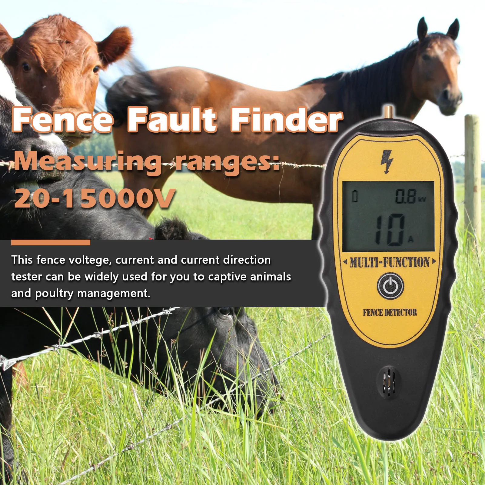 

200-15000V Ranch Fence Digital LCD Display Voltege Current Current Direction Tester Farm Electronic Fence Fault Finder