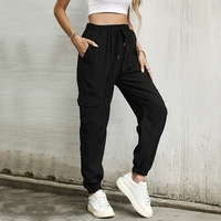 solid colors casual women pencil pants spring autumn fashion black drawstring pocket commute trousers all match straight pants
