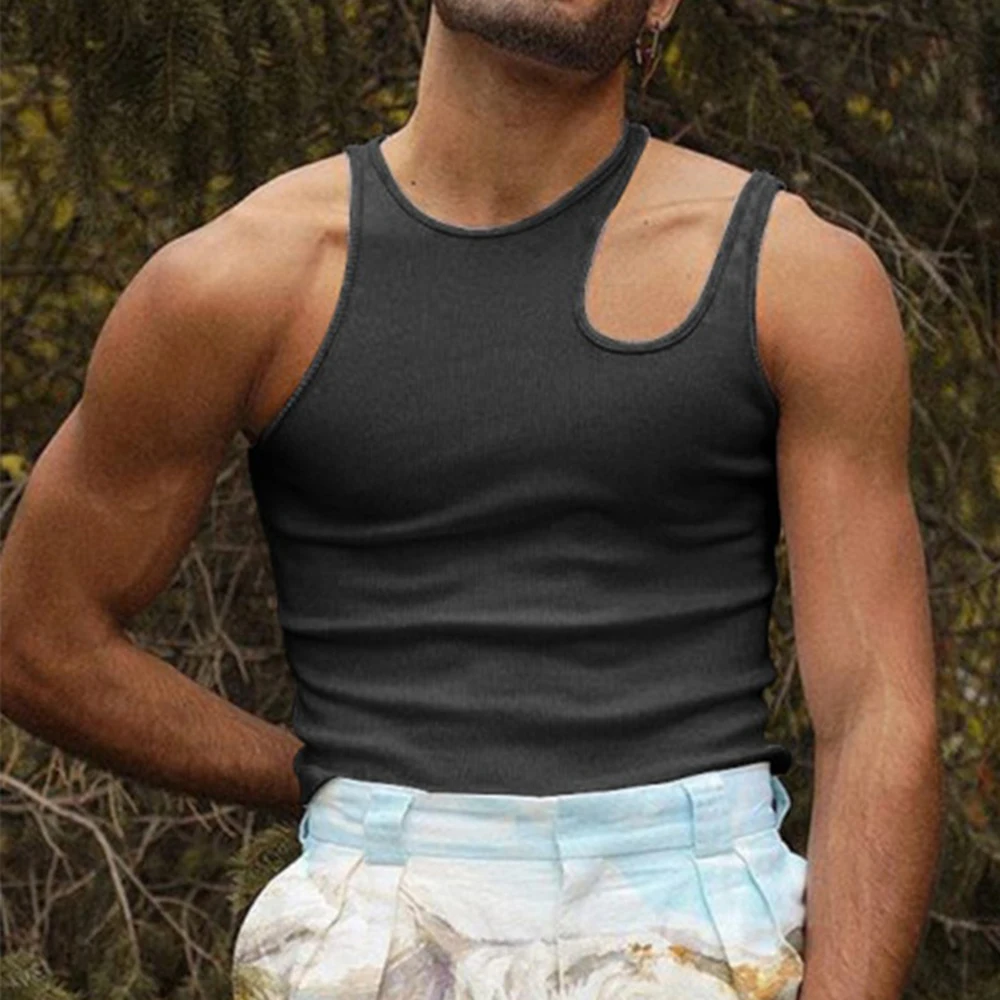 

Men Tank Tops Sleeveless Solid Color Sexy 2023 Hollow Out Streetwear Vests Personality Breathable Men Cloting Size S-4XL