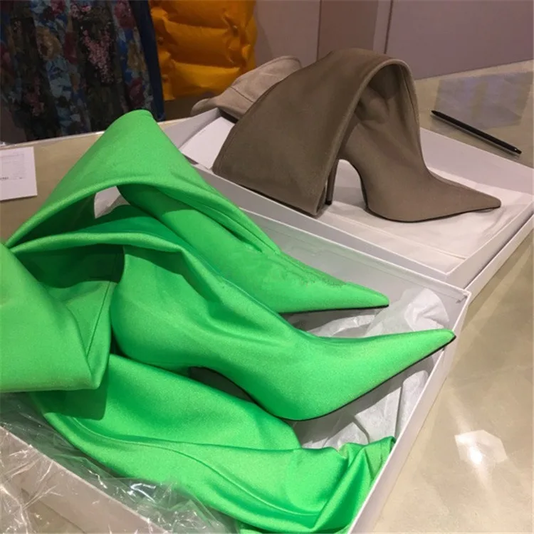 Luxury Sexy Elastic Pointy Toe Thigh High Boots Ladies Fashion Floral Stiletto High Heel Boots Women Luxury Warm Slip on Shoes