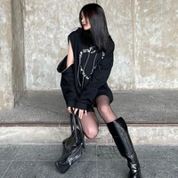 qweek gothic harajuku oversized hoodies women streetwear letter print black sweatshirt mall goth tops kpop clothes 2022 chain