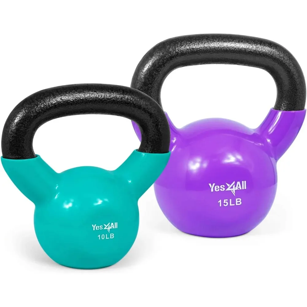 

25 lb Vinyl Coated / PVC Kettlebell, Multicolor, Combo / Set, Includes 10-15lb Fitness Equipment Sports