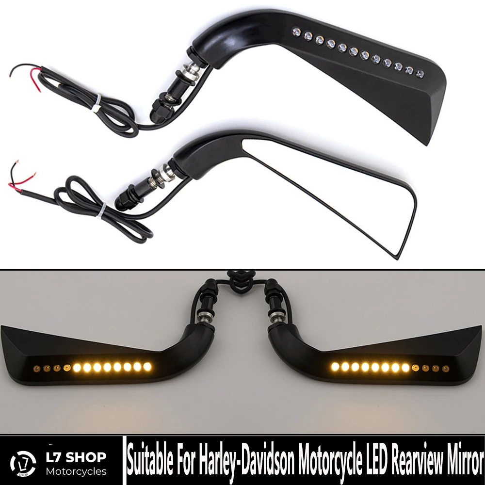 Motorcycle Sickle Side Rearview Mirror Flowing Water LED Turn Signal Light For Harley Dyna Fatboy Softail Sportster