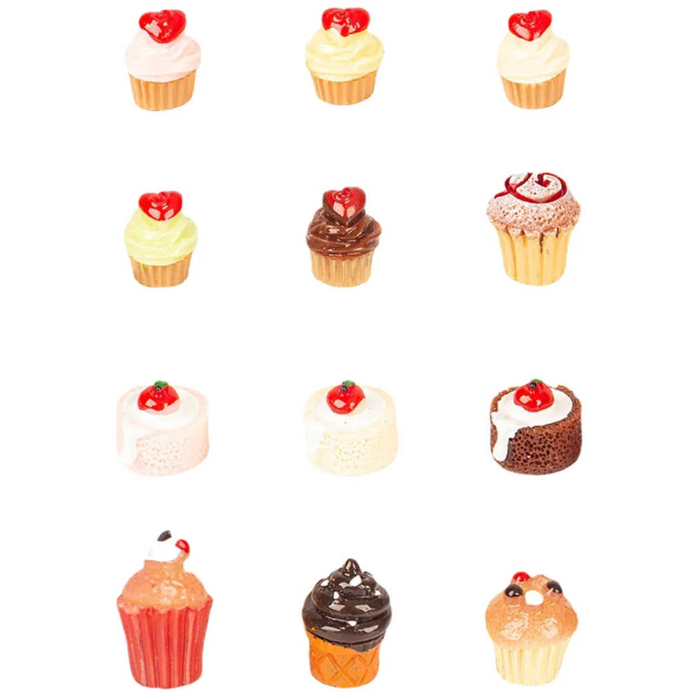 

12 Pcs Hair Accessories Fake Cake Model Miniature Dessert Childrens Toys Ornament Ice Cream Decor Resin Food House