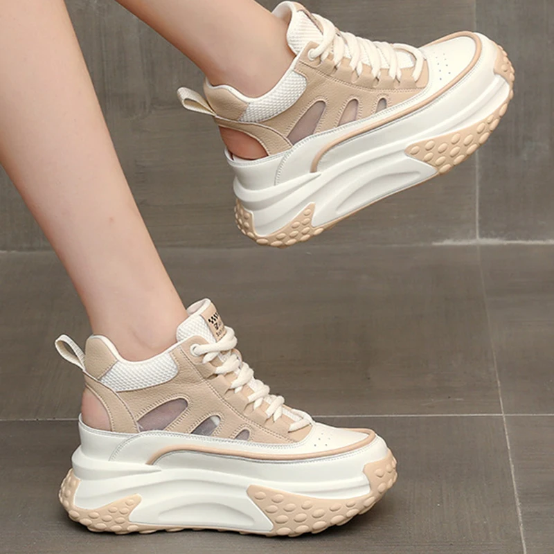 2023 Fashion 7CM Hollow Genuine Leather Women Summer Shoes Platform Sneaker Wedge Hidden Heel Women Summer Sandal Platform Shoes