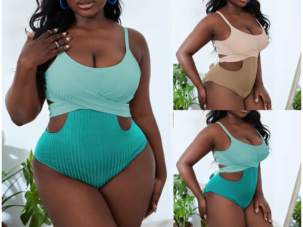 

2022 New Green Plus Size One Piece Swimsuit Women Swimwear Women One Piece Bathing Suit XL To 4XL