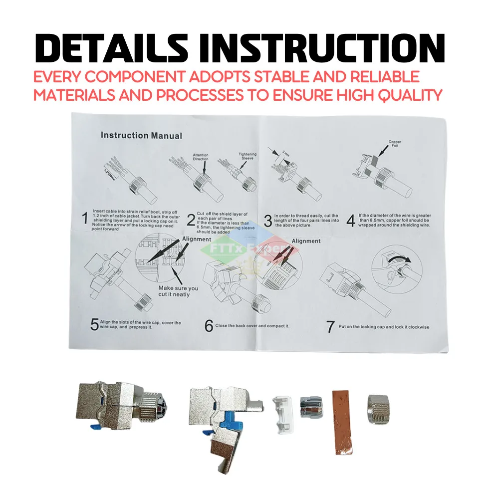 50 Pcs/Lot Alloy shielded CAT8 180 degree FTP Keystone Jack screw Style shielded RJ45 40G Tool-free CAT7/8/6A General Module