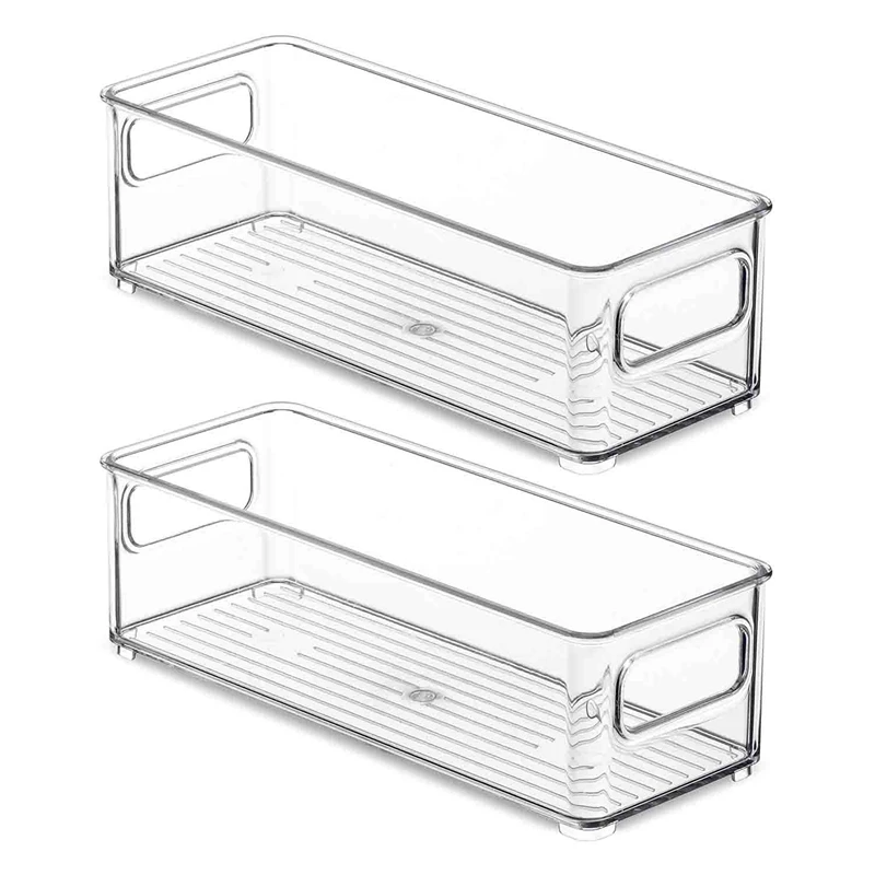 

2 Pcs Refrigerator Organizer Bins, Clear Stackable Plastic Food Storage Rack With Handles For Pantry, Kitchen
