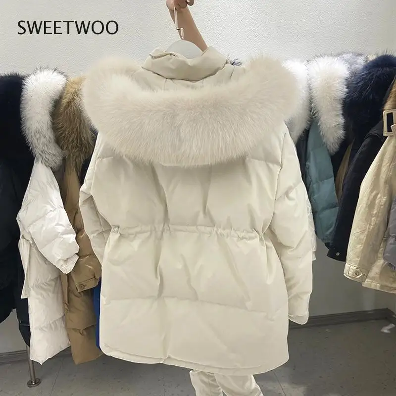Women Cotton Padded Fur Parka New Big Fur Collar Down Winter Jacket Office Ladies Thick Warm Parkas Female Outerwear Tide 2022