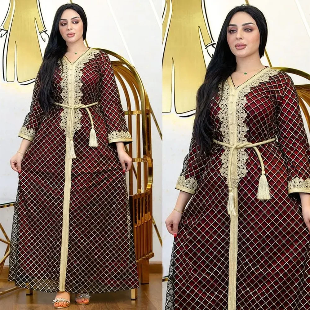 middle east muslim abaya plaid sequins sequin party dress skirt belted muslim