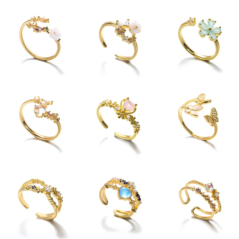 

Luxury Zircon Branch Bud Ring For Women Girl Sweet Chic Crystal Plant Flower Leaf Love Ring Open Adjustable Ring Wedding Jewelry