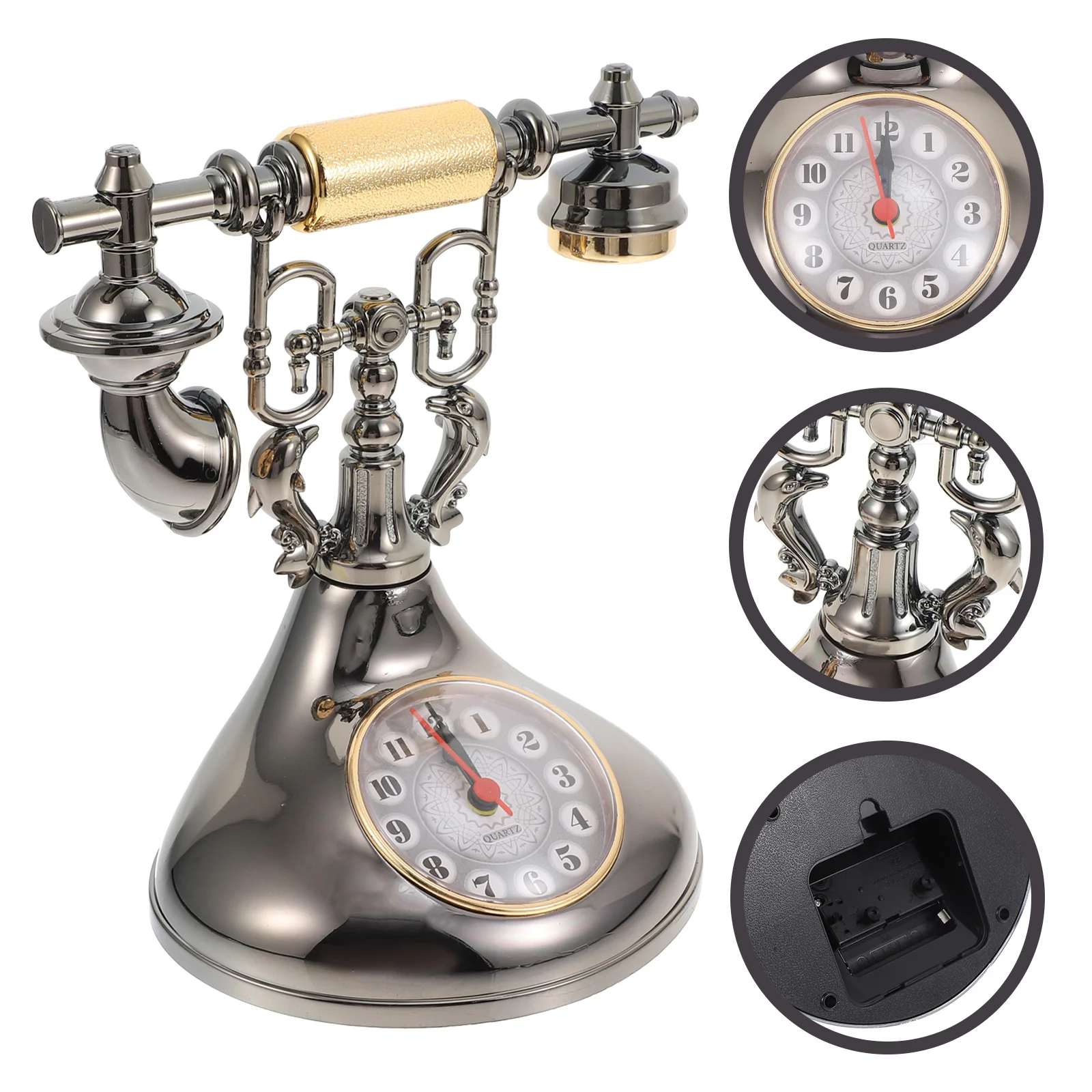 

Clock Telephone Ornamentvintage Desktop Decor Old Fashioned Alarm Retro Home Landlinetable Artistic Personalized Decoration Gift
