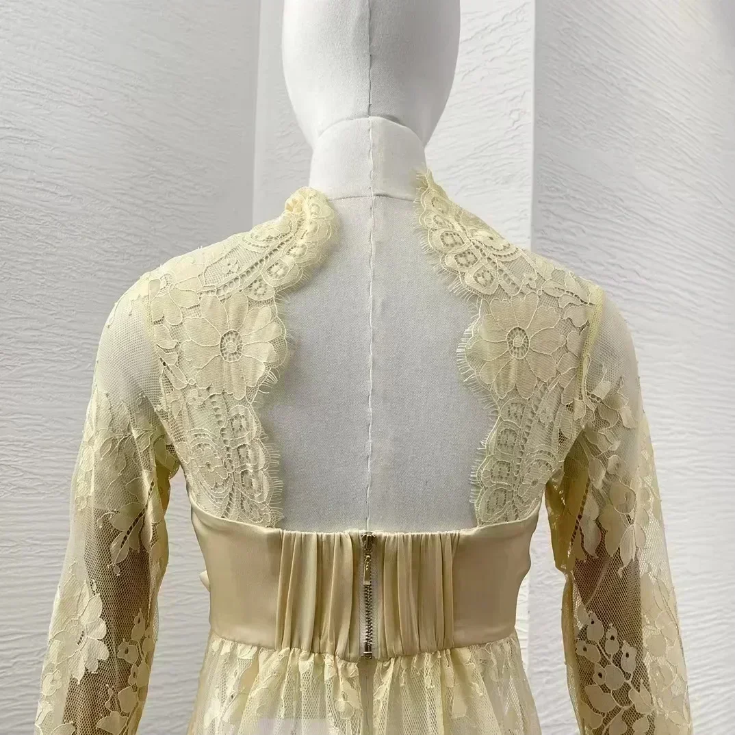 Бежевая 2024 новая винтажная высококачественная шелковая кружевная облегающая