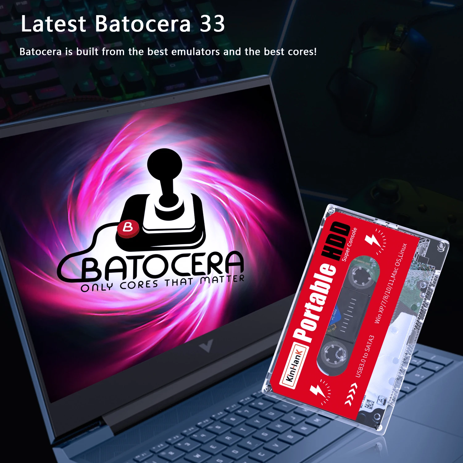 Портативный жесткий диск Batocera 2T для Windows с 72000 ретро-играми PS3/PS2/PS1/X BOX/WII/Sega