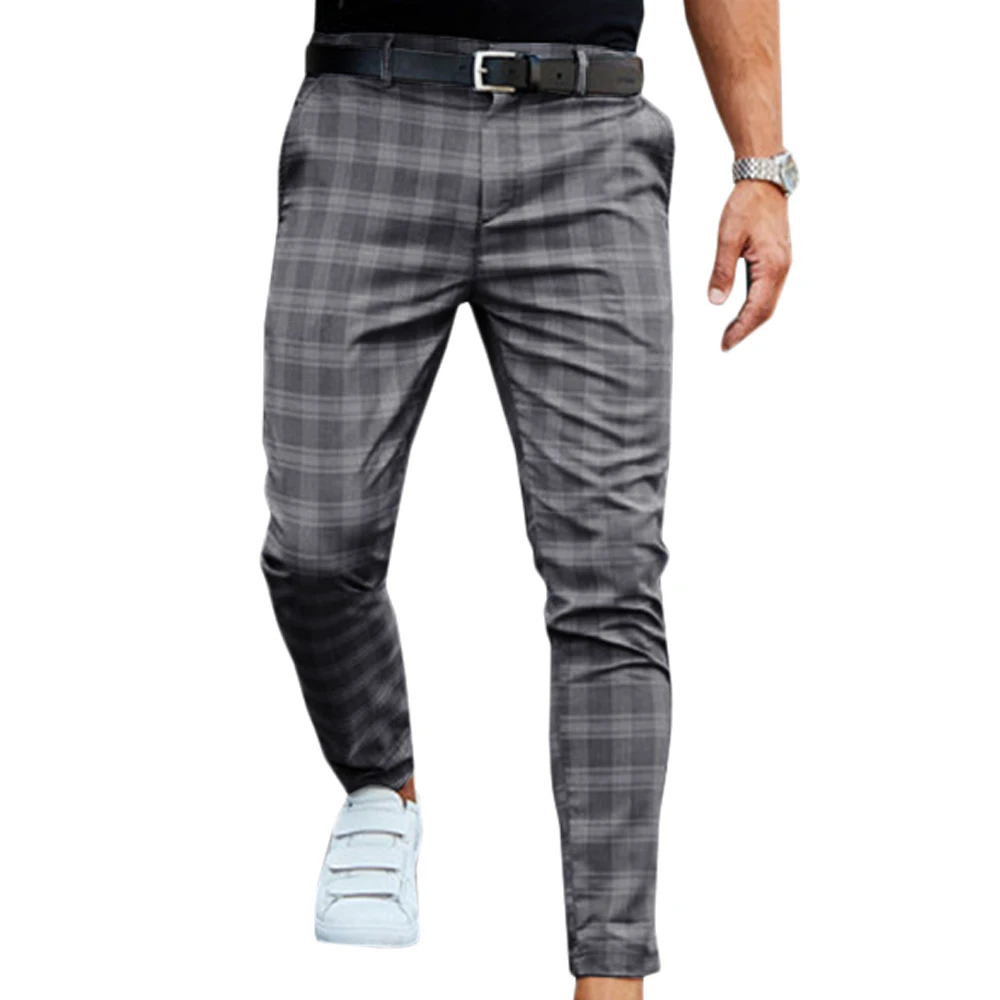 

Plaid Pants for Men Slim Fit Stretch Trousers Male Printed Trousers Casual Work Office Wear Mens Clothing Business Pants