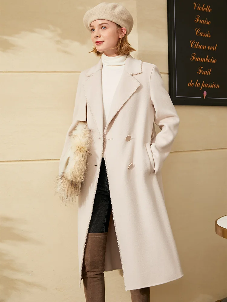 

Amii Minimalism British Style Winter Coat Women Fashion 100%wool Solid Lapel Belt Doublesided Woolen Coat Female Jacket 12040911
