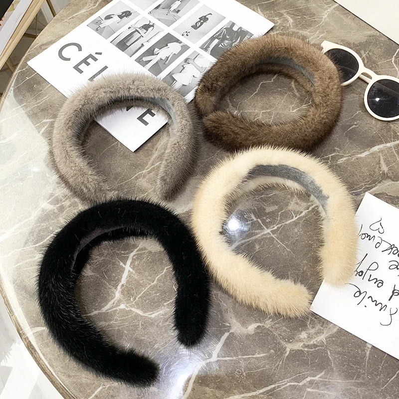 2022 Hot Sale Women Luxury Winter 100% Real Mink Fur Headbands High Quality Real Fur Hair Band Lady Fashion Hair Hoop Furry Gift images - 6