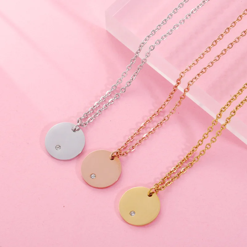 5pcs Stainless Steel Round Bar Necklace Blank For Engrave 15mm Metal Circle Pendant Necklace To Record Mirror Polished