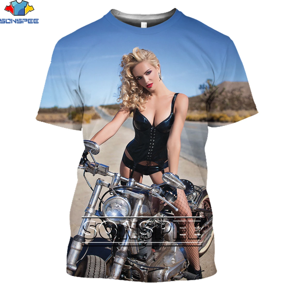Сексуальная модель мотоциклетного бикини SONSPEE светлая трендовая футболка с