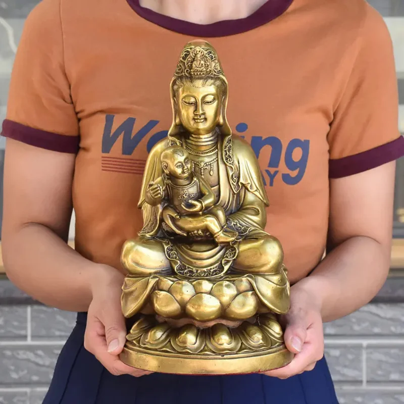 

28CM tall # Pray for a son Children HOME Efficacious Mascot Propitious SongZi GUANYIN BUDDHA FENG SHUI brass Sculpture Statue