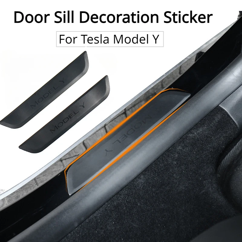 

For Tesla Model 3 Y Rear Door Sill Decoration Wrap Cover ABS Welcome Pedal Stickers Protection Strip Car Accessories 2017-2023