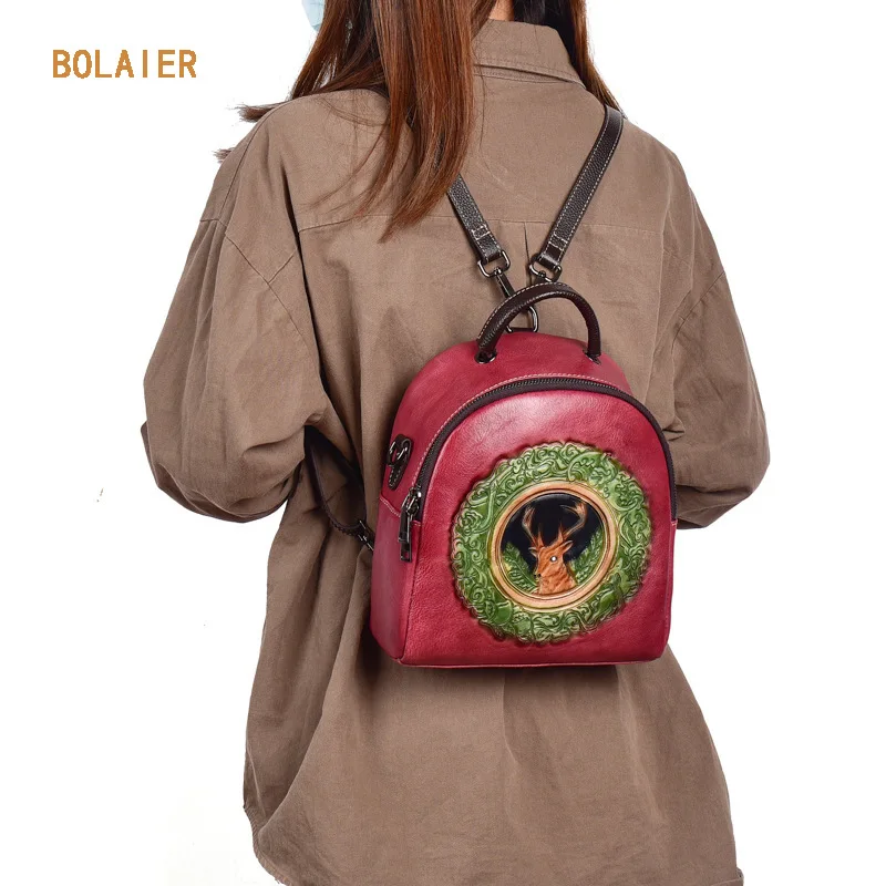 

BOLAIER Ladies backpack retro all-match small schoolbags 2022 spring and autumn new 3-color leather bag girls go out backpack
