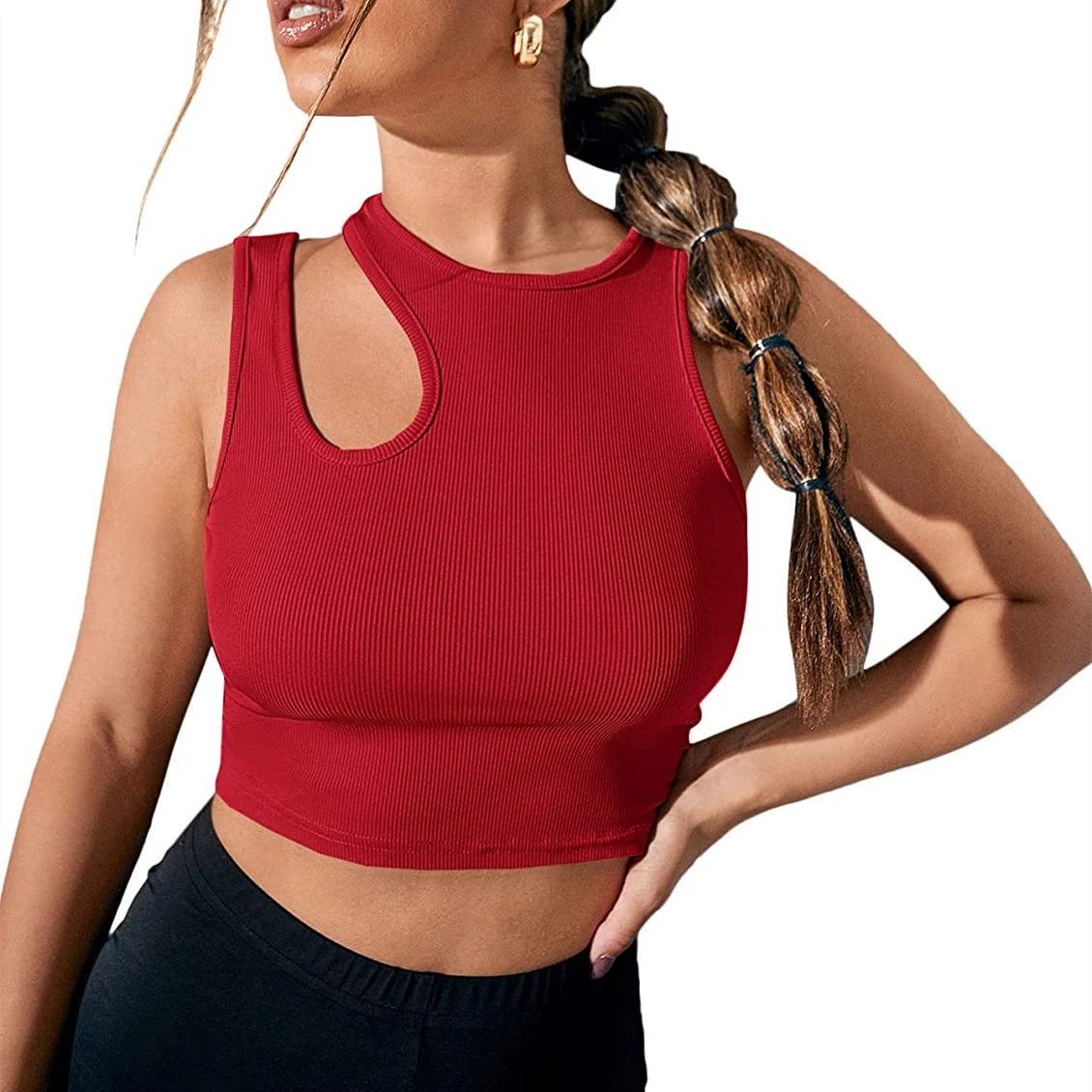 Женский трикотажный топ в рубчик летний Повседневный базовый облегающий жилет