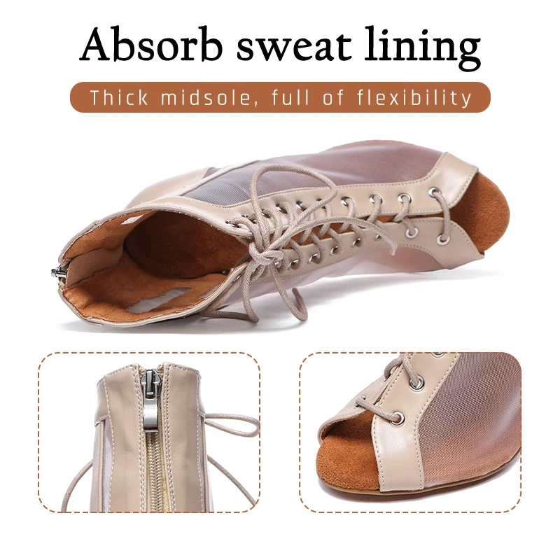 Hipposeus Black Latin Dance Shoes Woman Ladies High Heels Tansparent Mesh Kizomba Training Stage Performance Bachata