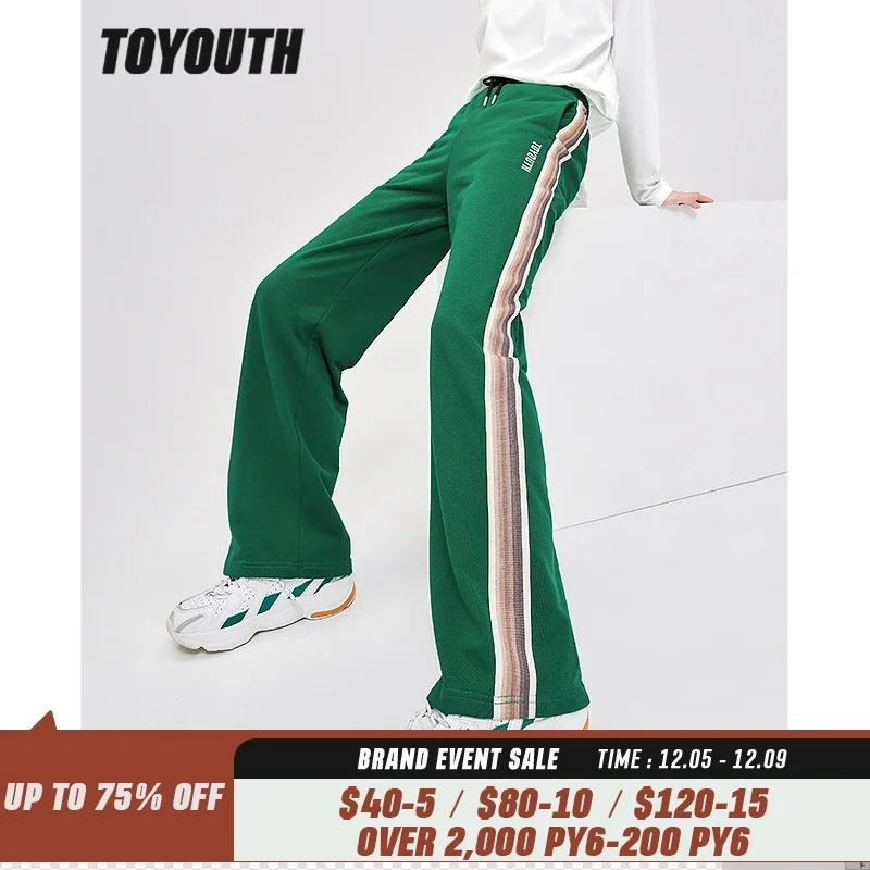 

Toyouth Women Sweatpants 2022 Autumn Elastic Waist Straight Trousers Green Gradient Webbing Casual Streetwear Sport Pants