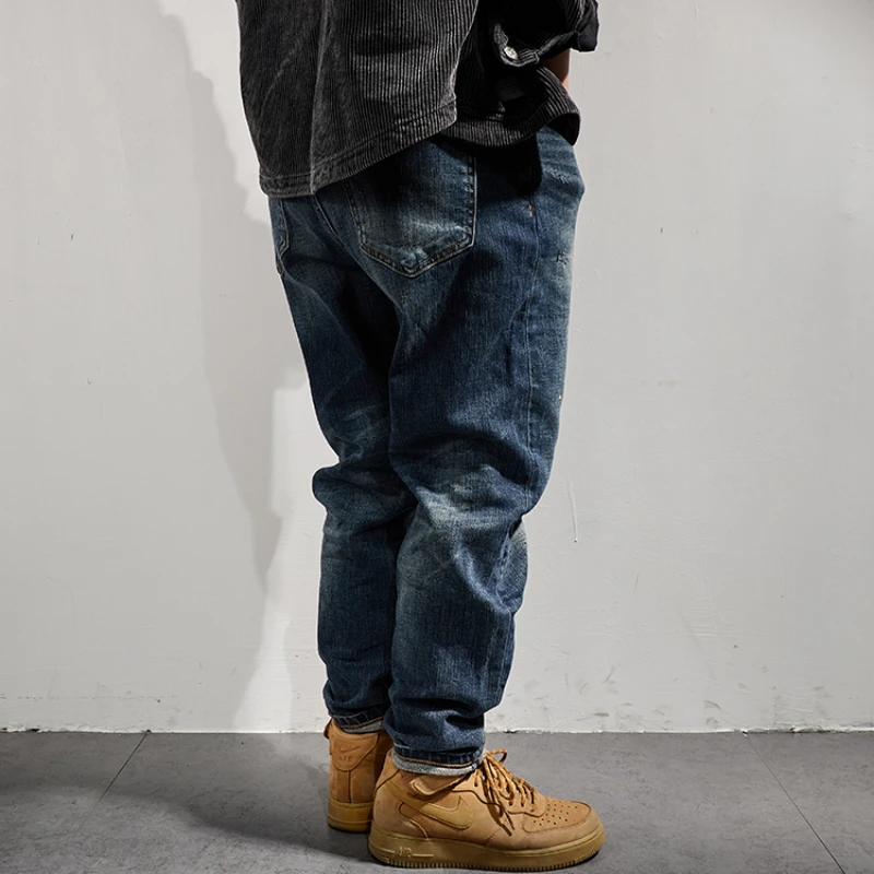 American Vintage Jeans Men's spring new trend straight pants patch old men's youth simple and versatile pants