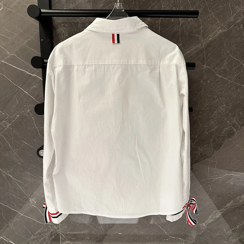 Новая красная белая синяя трехцветная тканая лента облегающая женская рубашка в