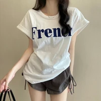 o neck knit white crop top women summer casual t shirt basic sexy streetwear black short sleeve tops y2k aesthetic