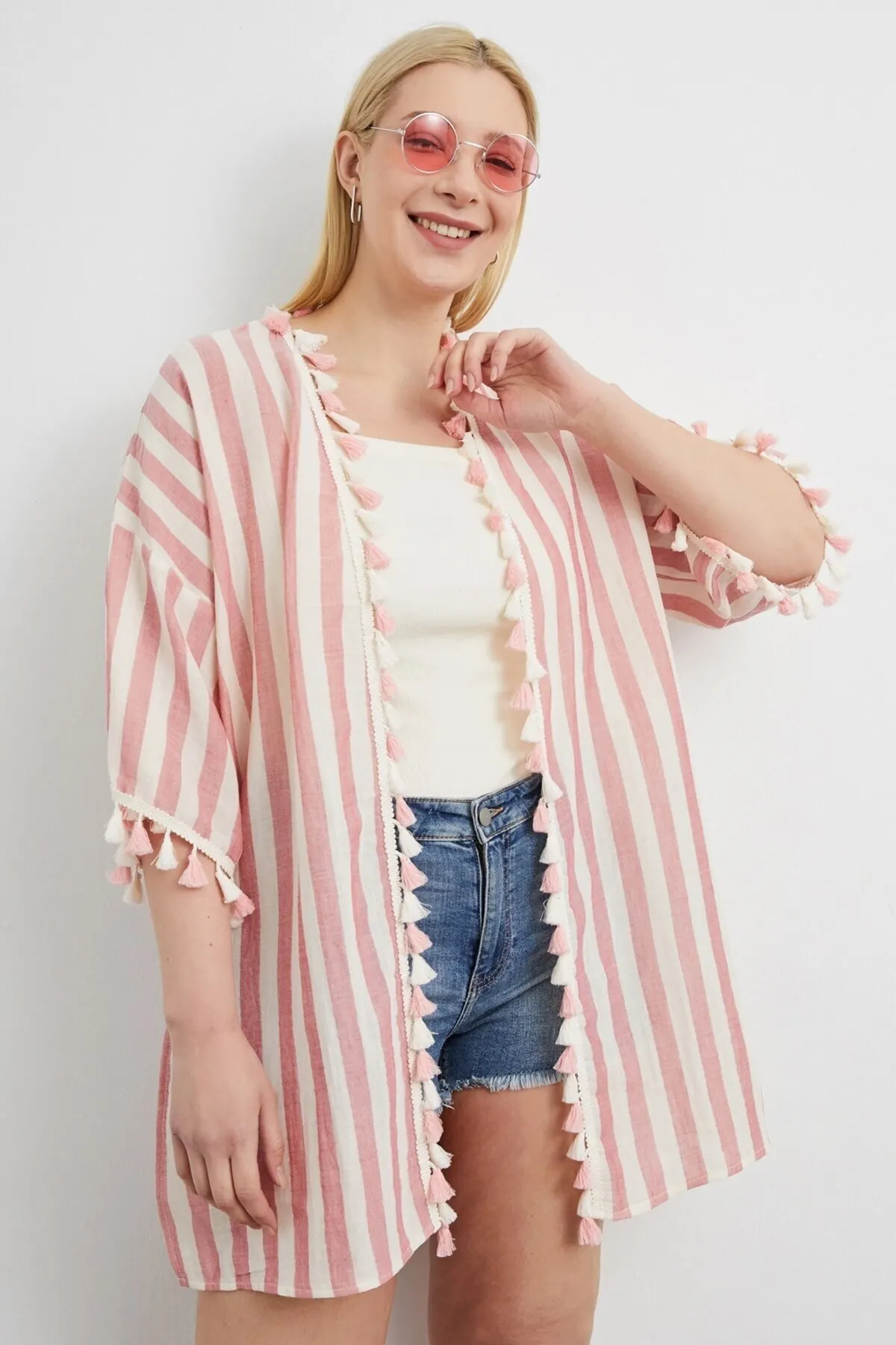 

Женское кимоно в розовую полоску, модный халат для женщин, модный халат, халат, халат для женщин