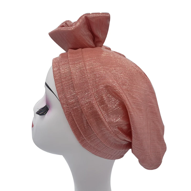 Shinning Multi-layer Bowknot Turban Cap for Woman Fashion African Headtie Nigeria Wedding Turbans Hat Muslim Headwrap Bonnet