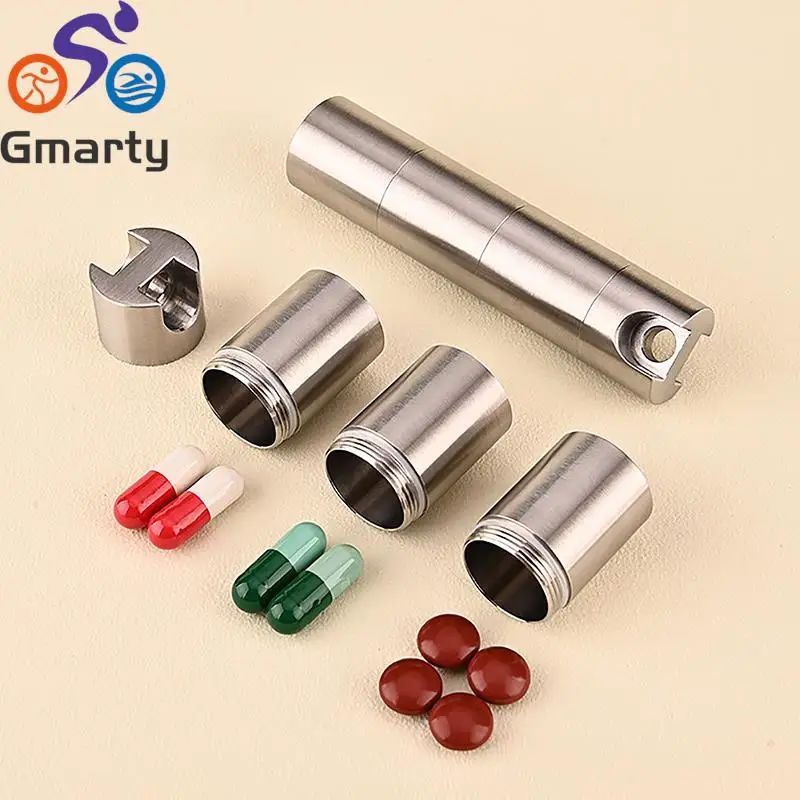 

1Pc Mini Stainless Steel Sealed Capsule Waterproof Pill Box Camping Firstaid Pendant Travel Outdoor Portable Pill Case