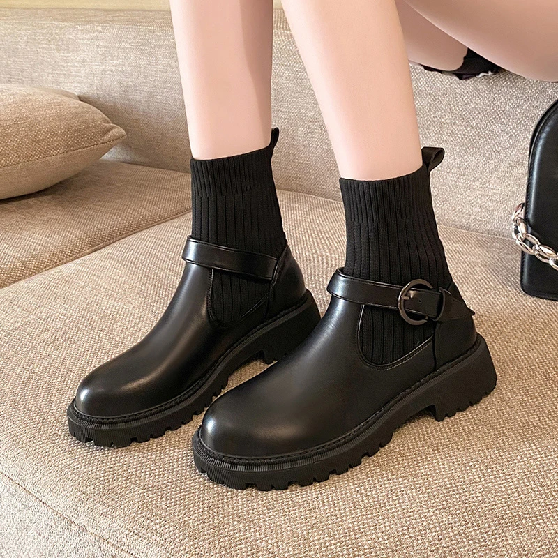 

Женские сапоги осенние сапоги-Женская обувь сабо на платформе на плоской подошве зимняя обувь с круглым носком роскошная дизайнерская обув...