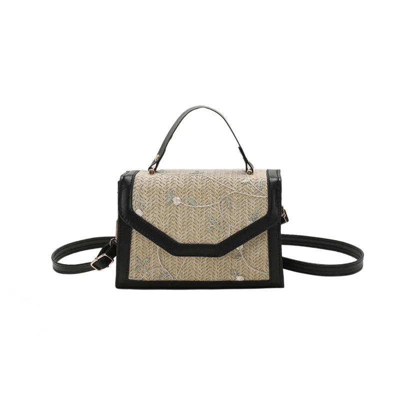 2023 New Retro Grass Weaving Trend Shoulder Handheld Bag for Women's Casual Crossbody  Lace Small Square Bag