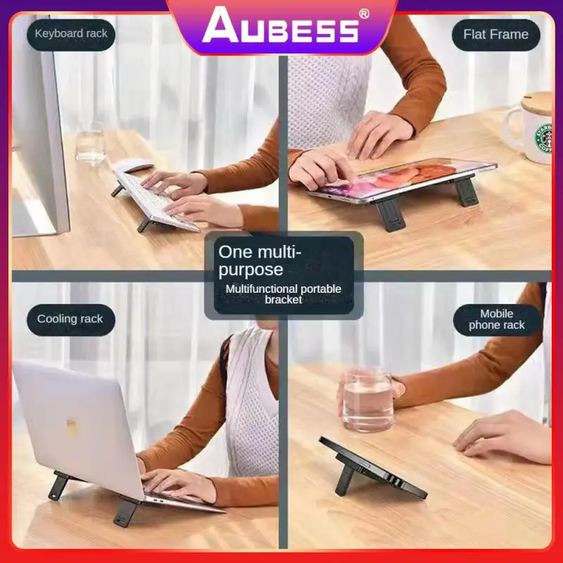 

Black Adhesive Height Stand Invisible Tablet Laptop Cooling Holder Heat Dissipation Folding Mobile Phone Stand Plastic Mini