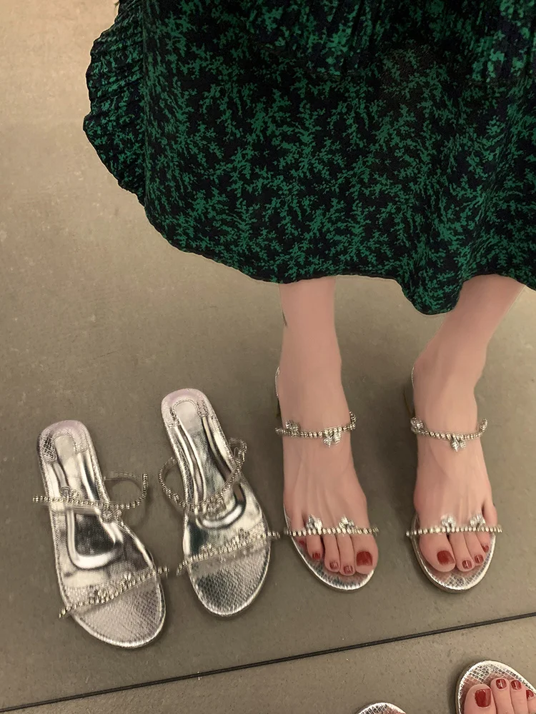 

Women's Shoes Slippers Outdoor 2022 Summer New Flash Diamond Chunky Heel Low Heels