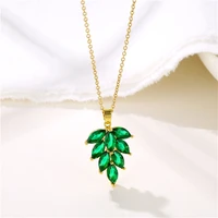 new trendy you will be rich green crystal leaf stainless steel necklaces for women korean fashion female clavicle chain jewelry