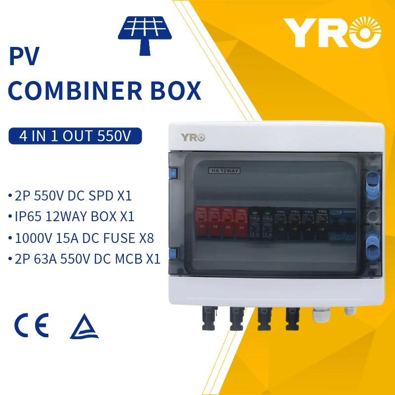 

4 In 1 Out 550V Solar PV Combiner Box With Lightning Protection DC Fuse MCB SPD Waterproof
