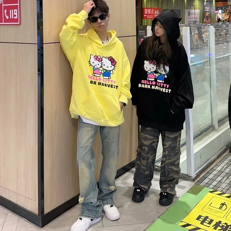 

Толстовка с капюшоном для любителей мультфильмов Sanrio аниме Hello Kitty Y2K Kawaii, пуловер оверсайз, повседневный спортивный Модный пуловер в стиле хип-хоп для девушек на осень и зиму