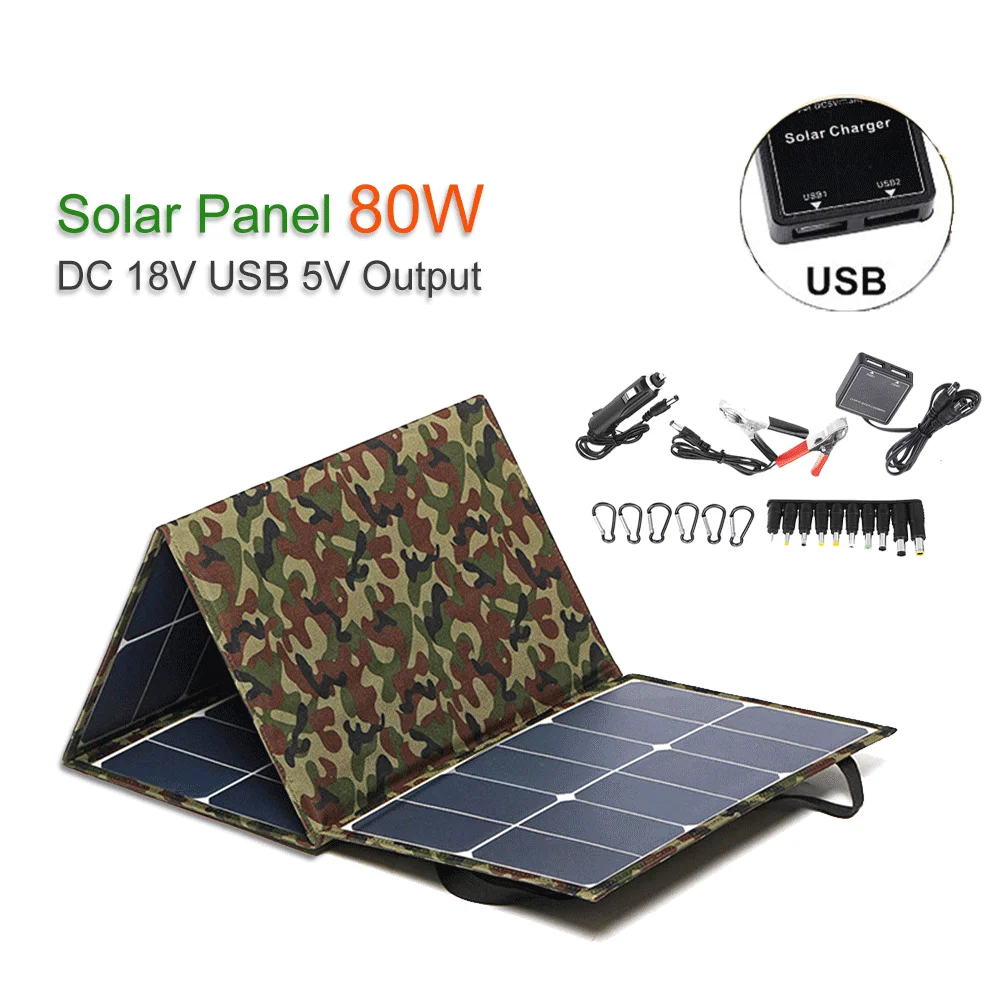 

Солнечная панель Sunpower, 80 Вт, 12 В, 18 В постоянного тока, фотогальванические элементы, зарядное устройство USB 5 В, зарядное устройство для телефона, планшета, ноутбука, зарядка, уличная портативная складная сумка