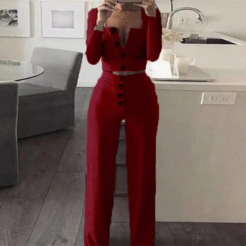 Round Neck Casual Birthday Outfits Women's Suit Button Fashion Elegant Long Sleeve Street Wear Woman Tracksuit Two Piece Set New