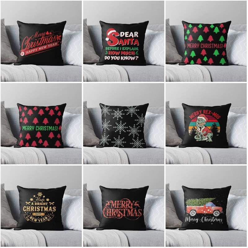 

Merry Christmas Decorative Home pillow case Cushion covers autumn 45X45cm nordic 60x60cm Modern Living Room sofa House bed black