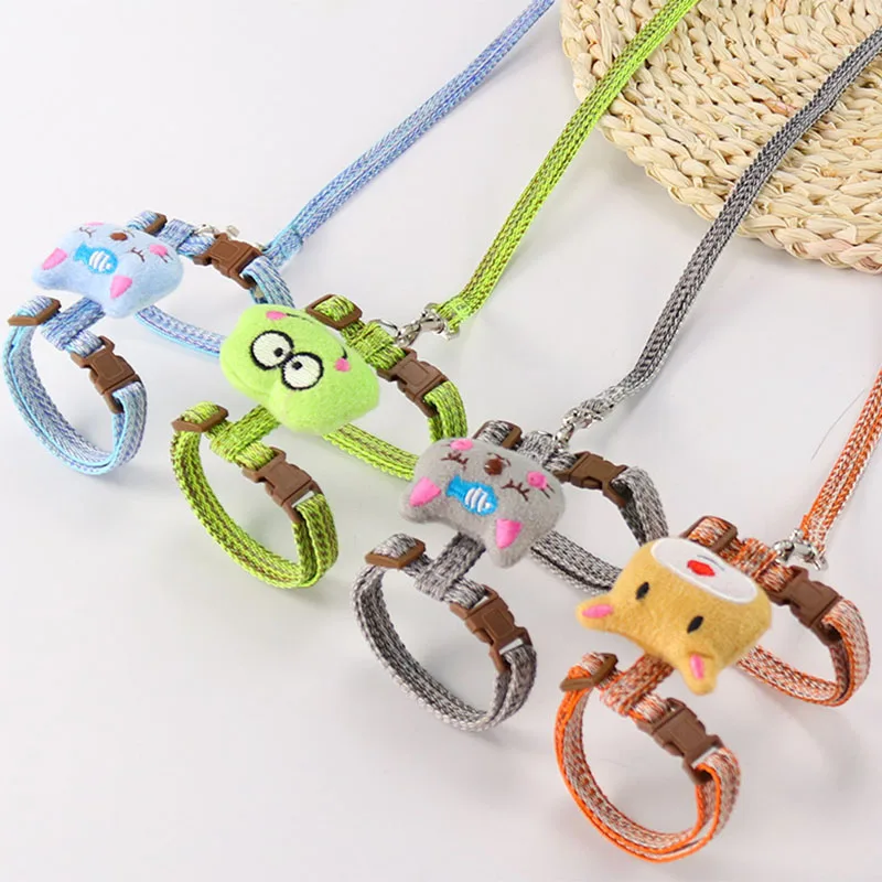 

1set Adjustable Cartoon Cute Cats Dog Collar Harness Leash Traction Rope Chest Strap Nylon Pet Safe Gentle Leader Kitten Harness